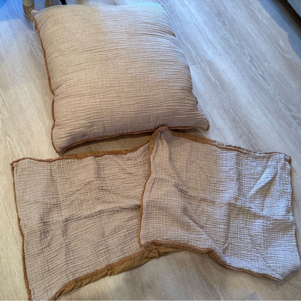 Casaluna Euro Textured Chambray Cotton Throw Pillow and 2 Pillow Shams Set